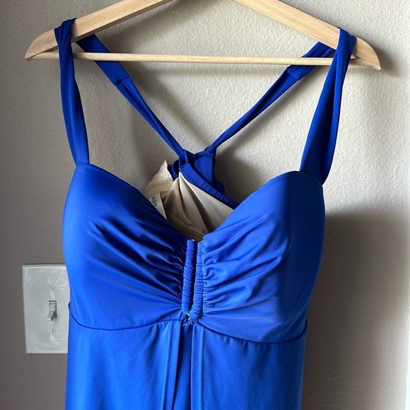 SWIM BY CACIQUE Royal Blue Cris-Cross Back Tankini Top - Picture 1 of 8